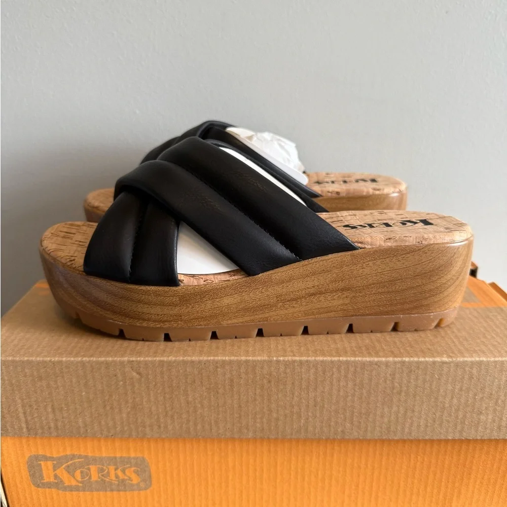 Korks Faithe Platform Slides sandals black‎ NEW 7